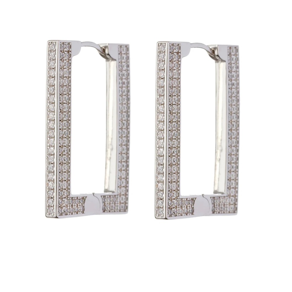 LUV AJ Pave Boxer Hoops in Silver